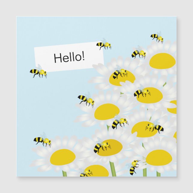Bee on Flower Magnetic Card - Blue Background (Front)