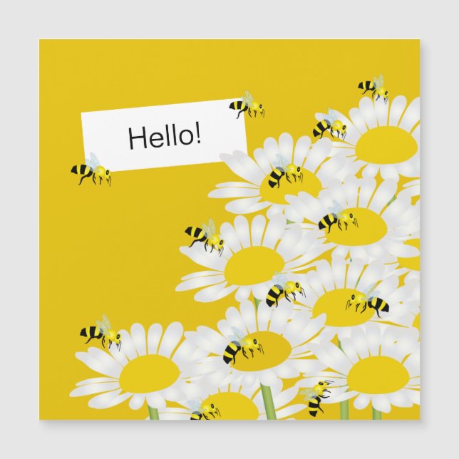 Bee on Flower Magnetic Card - Yellow Background (Front)