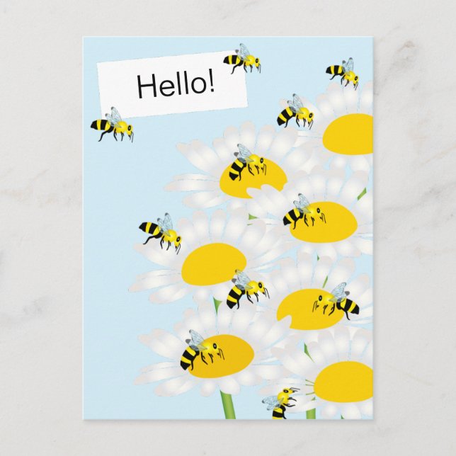 Bee on Flower Postcard - Blue Backgrond (Front)