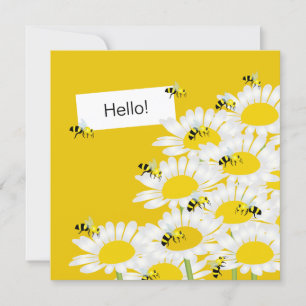 Bee on Flower Square Card - Yellow Background