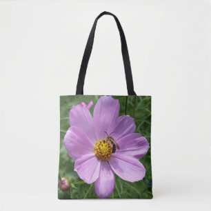 bee on flower tote bag