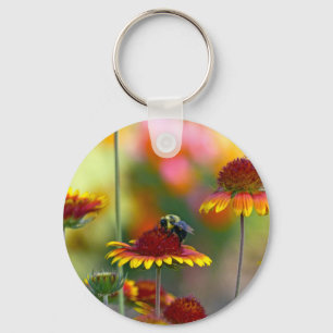 Bee on Gaillardia Key Ring