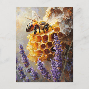 Bee on Honey Comb with Lavender Flowers Postcard