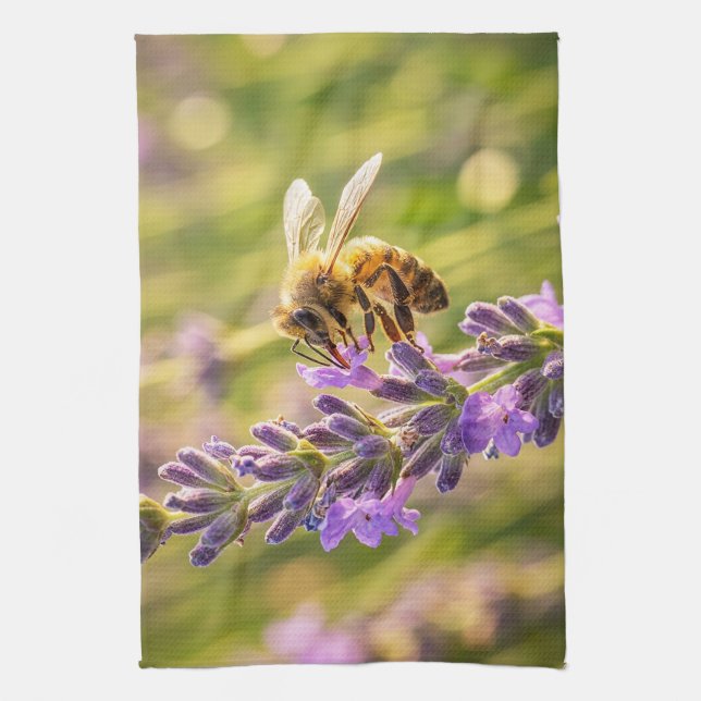 Bee on Lavender Tea Towel (Vertical)