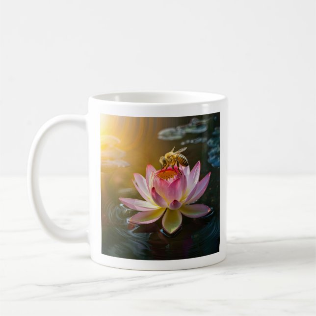 Bee on Lotus Flower Coffee Mug (Left)
