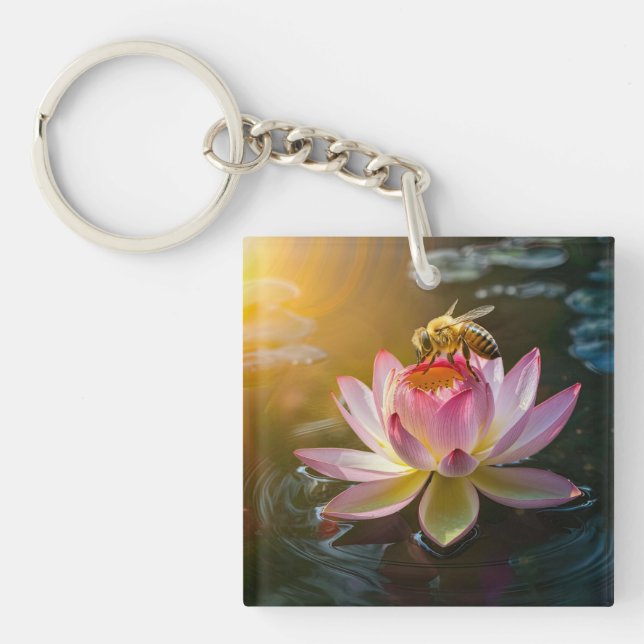 Bee on Lotus Flower Key Ring (Front)