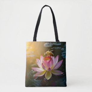 Bee on Lotus Flower Tote Bag