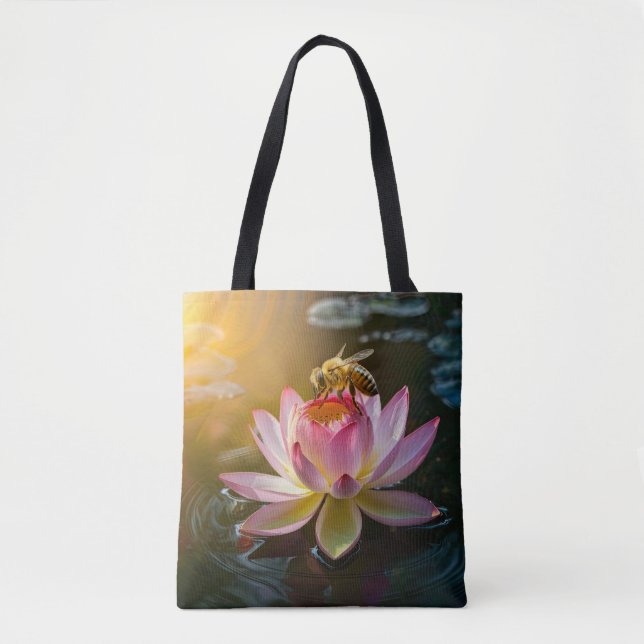 Bee on Lotus Flower Tote Bag (Front)