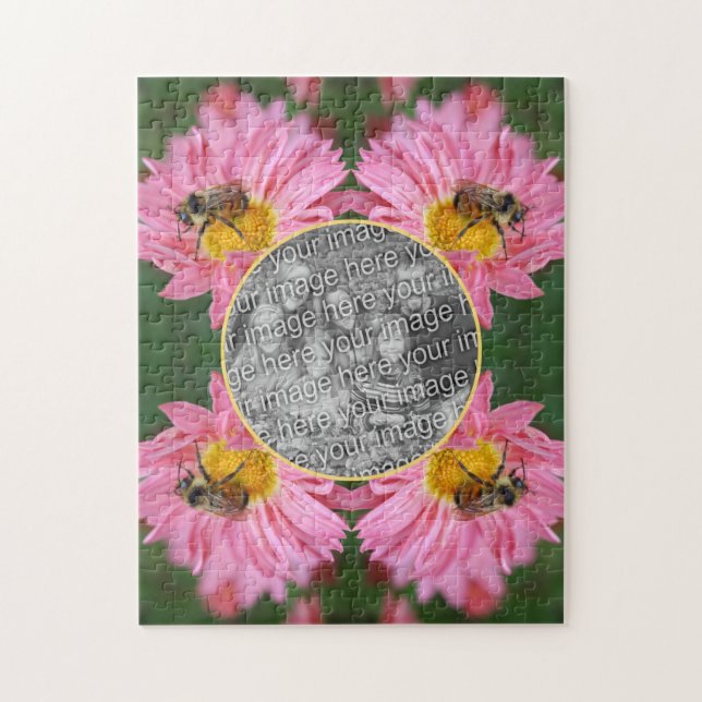 Bee On Pink Daisy Flower Frame Add Your Photo Jigsaw Puzzle (Vertical)