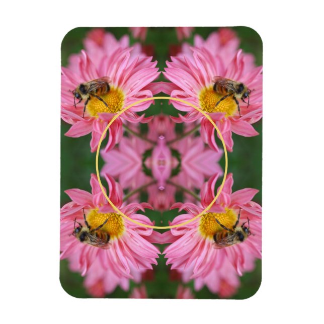 Bee On Pink Daisy Flower Frame Add Your Photo Magnet (Vertical)