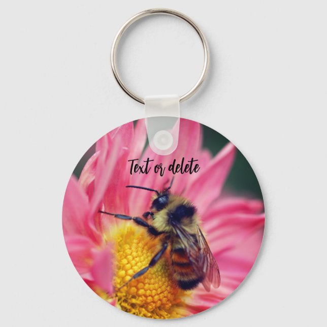 Bee On Pink Daisy Flower Personalised Key Ring (Front)
