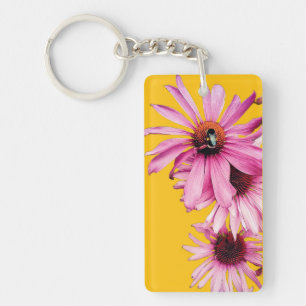 Bee , on pink flowers key ring