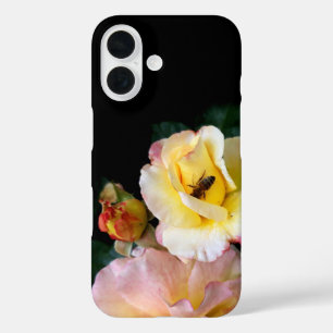  Bee on Pink Yellow Roses Flowers iPhone 16 Case