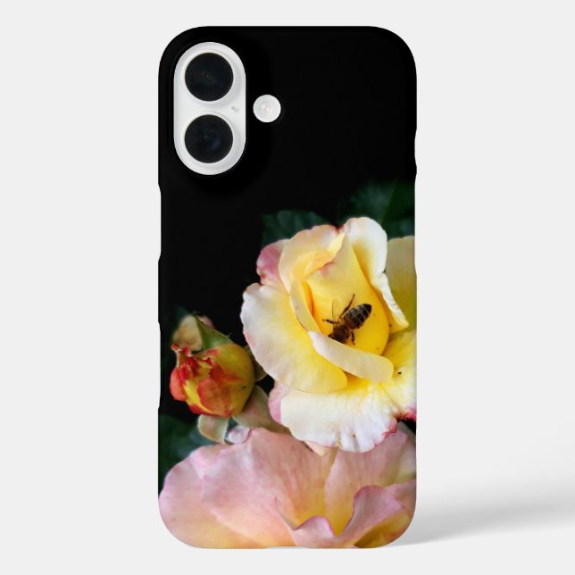  Bee on Pink Yellow Roses Flowers Case-Mate iPhone Case (Back)