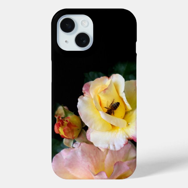  Bee on Pink Yellow Roses Flowers Case-Mate iPhone Case (Back)