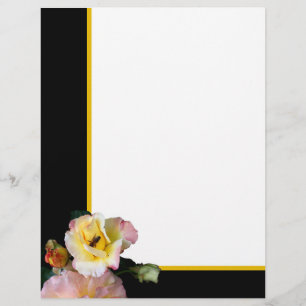 Bee on Pink Yellow Roses Flowers Custom Letterhead