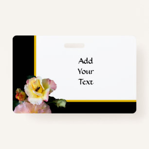 Bee on Pink Yellow Roses Flowers ID Badge