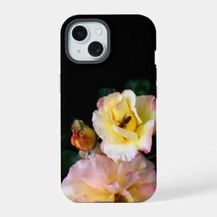 Bee on Pink Yellow Roses Flowers iPhone 15 Case
