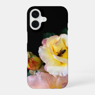 Bee on Pink Yellow Roses Flowers iPhone 16 Case
