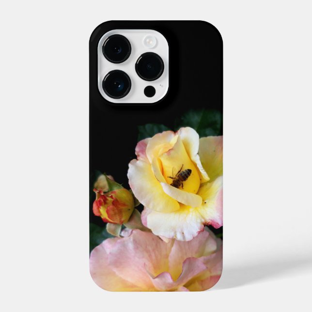  Bee on Pink Yellow Roses Flowers iPhone Case (Back)