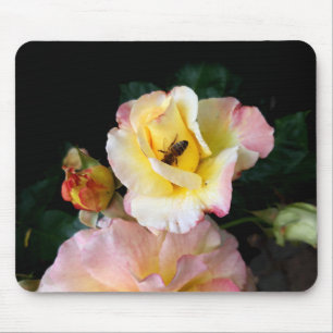  Bee on Pink Yellow Roses Flowers  Mouse Pad