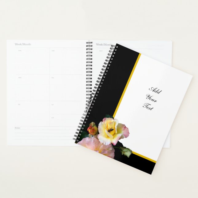 Bee on Pink Yellow Roses Flowers Planner (Display)
