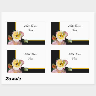 Bee on Pink Yellow Roses Flowers Rectangular Sticker