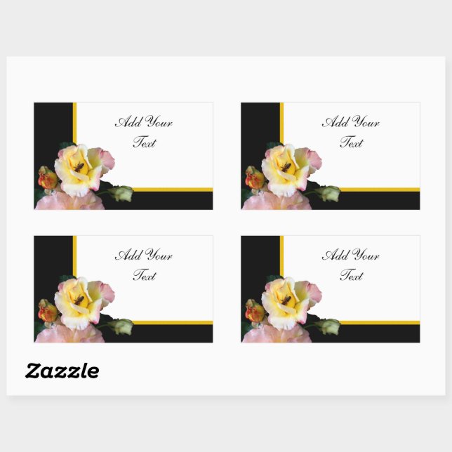 Bee on Pink Yellow Roses Flowers Rectangular Sticker (Sheet)