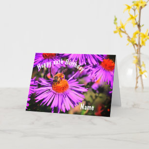 Bee On Purple Aster Flower Personalised Birthday  Card