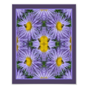 Bee On Purple Aster Flowers Nature Abstract Photo Print