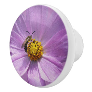 Bee on purple flower ceramic knob