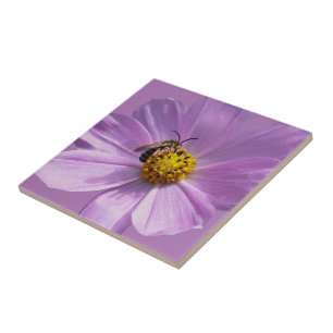 Bee on purple flower ceramic tile