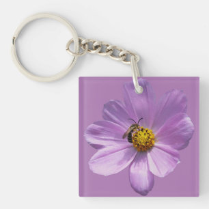 Bee on purple flower key ring