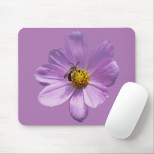 Bee on purple flower mouse pad