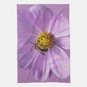 Bee on purple flower tea towel