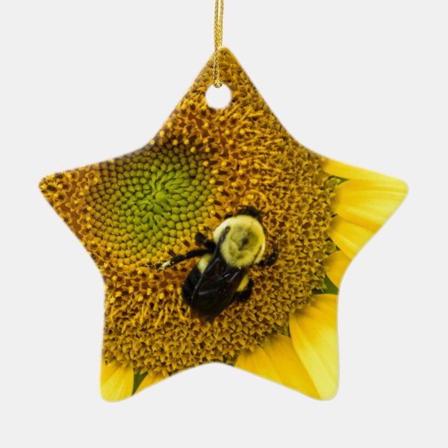Bee on Sunflower Ceramic Tree Decoration (Front)