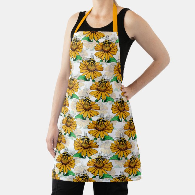 Bee on Sunflower Flower Pattern Design  Apron (Creator Uploaded)