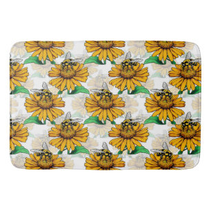 Bee on Sunflower Flower Pattern Design  Bath Mat
