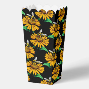 Bee on Sunflower Flower Pattern Design Black Favour Box