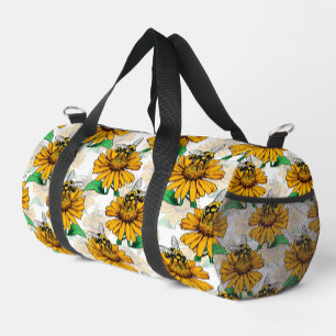 Bee on Sunflower Flower Pattern Design Duffle Bag