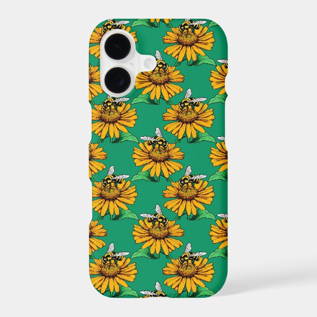 Bee on Sunflower Flower Pattern Design Green  (Back)