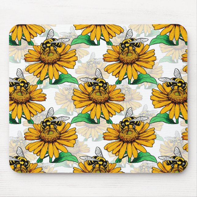 Bee on Sunflower Flower Pattern Design  Mouse Pad (Front)