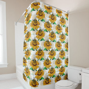 Bee on Sunflower Flower Pattern Design Shower Curtain
