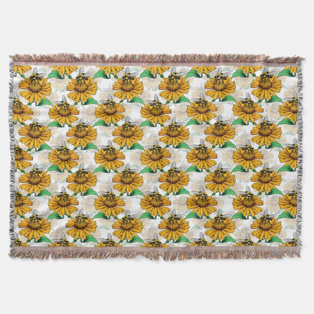 Bee on Sunflower Flower Pattern Design  Throw Blanket (Front)