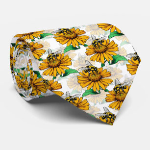 Bee on Sunflower Flower Pattern Design Tie