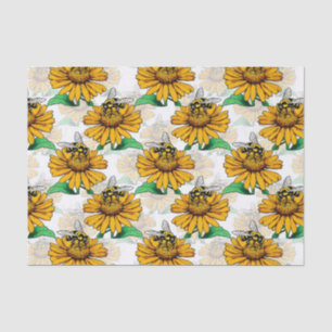 Bee on Sunflower Flower Pattern Design  Tissue Paper