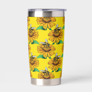 Bee on Sunflower Flower Pattern Design Yellow Insulated Tumbler