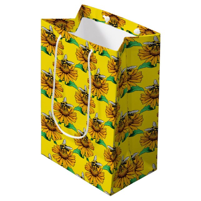 Bee on Sunflower Flower Pattern Design Yellow  Medium Gift Bag (Creator Uploaded)