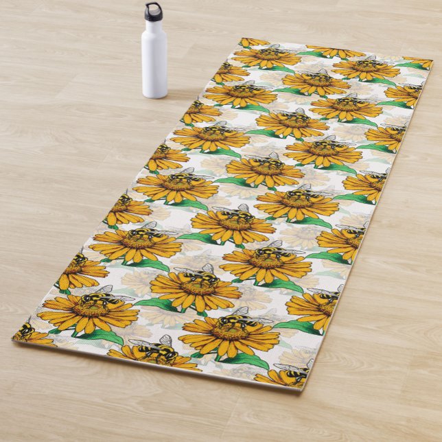 Bee on Sunflower Flower Pattern Design  Yoga Mat (Creator Uploaded)