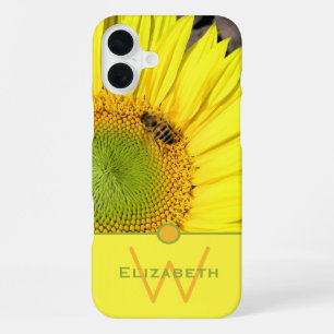 Bee On Sunflower Initial Letter Monogram iPhone 16 Plus Case